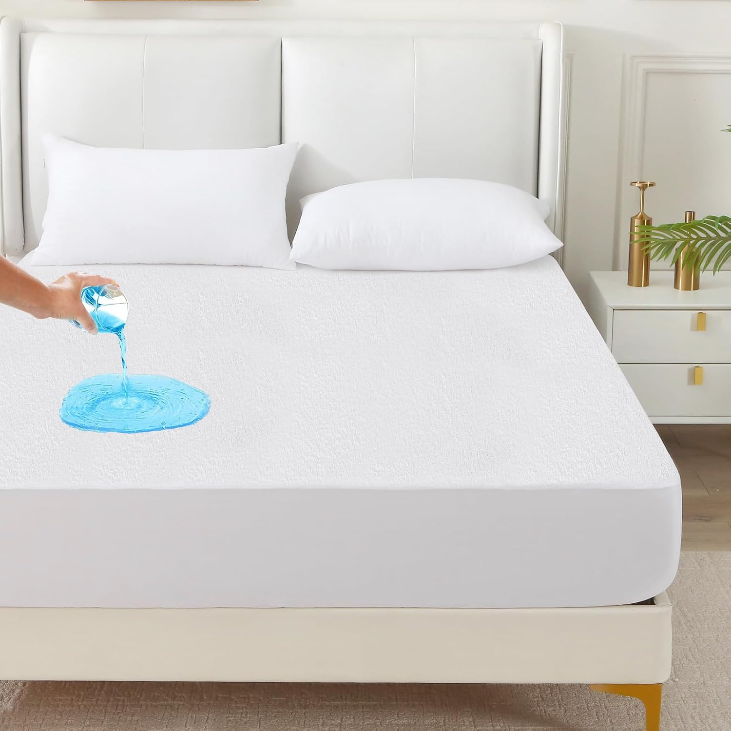 100% Waterproof Mattress Protector, YUGYVOB Soft Breathable Mattress Protector King, Premium Terry Fitted Sheet King with Deep Pocket image number 2