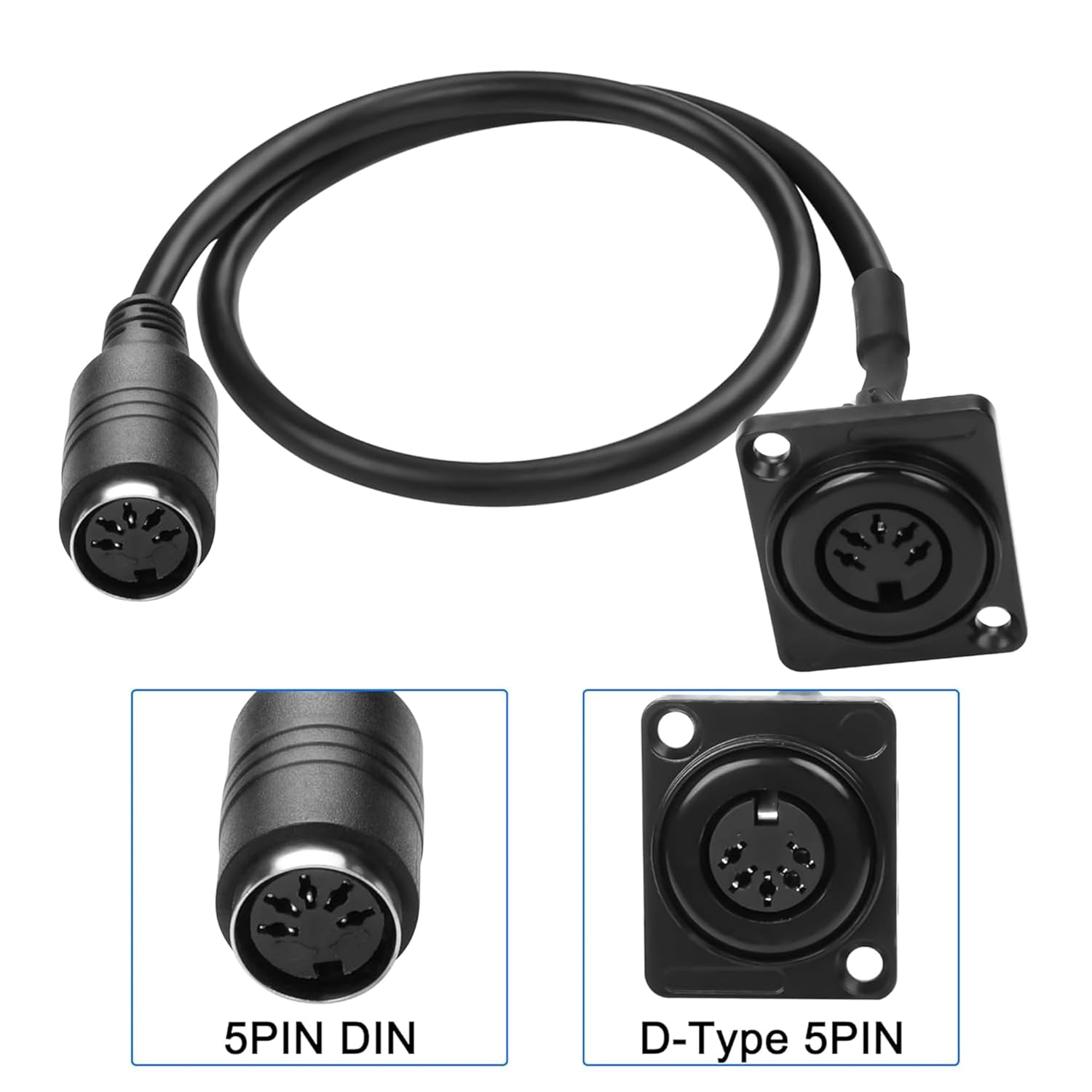 D-Type DIN 5 PIN MIDI Cable Female to Female Extension Cord Panel Mount 5 PIN Female Audio Adapter Cable,Digital Conference Room Audio for Keyboard Synth,Midi Guitar and Other Music Gear image number 1