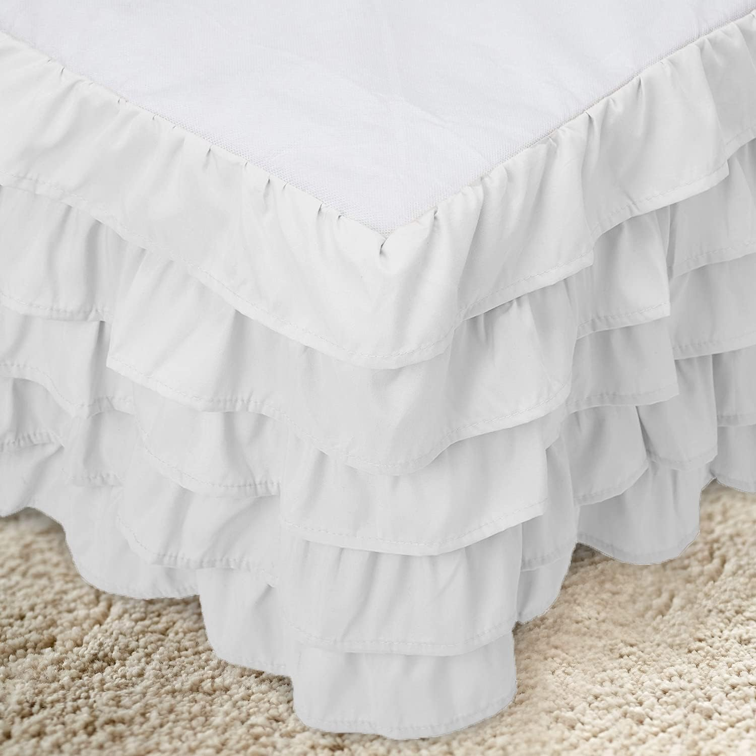 Elegant Comfort Luxurious Premium Quality 1500 Premier Wrinkle and Fade Resistant Hotel Quality Microfiber Multi-Ruffle Bed Skirt - 13Inch Drop, Twin, White image number 2