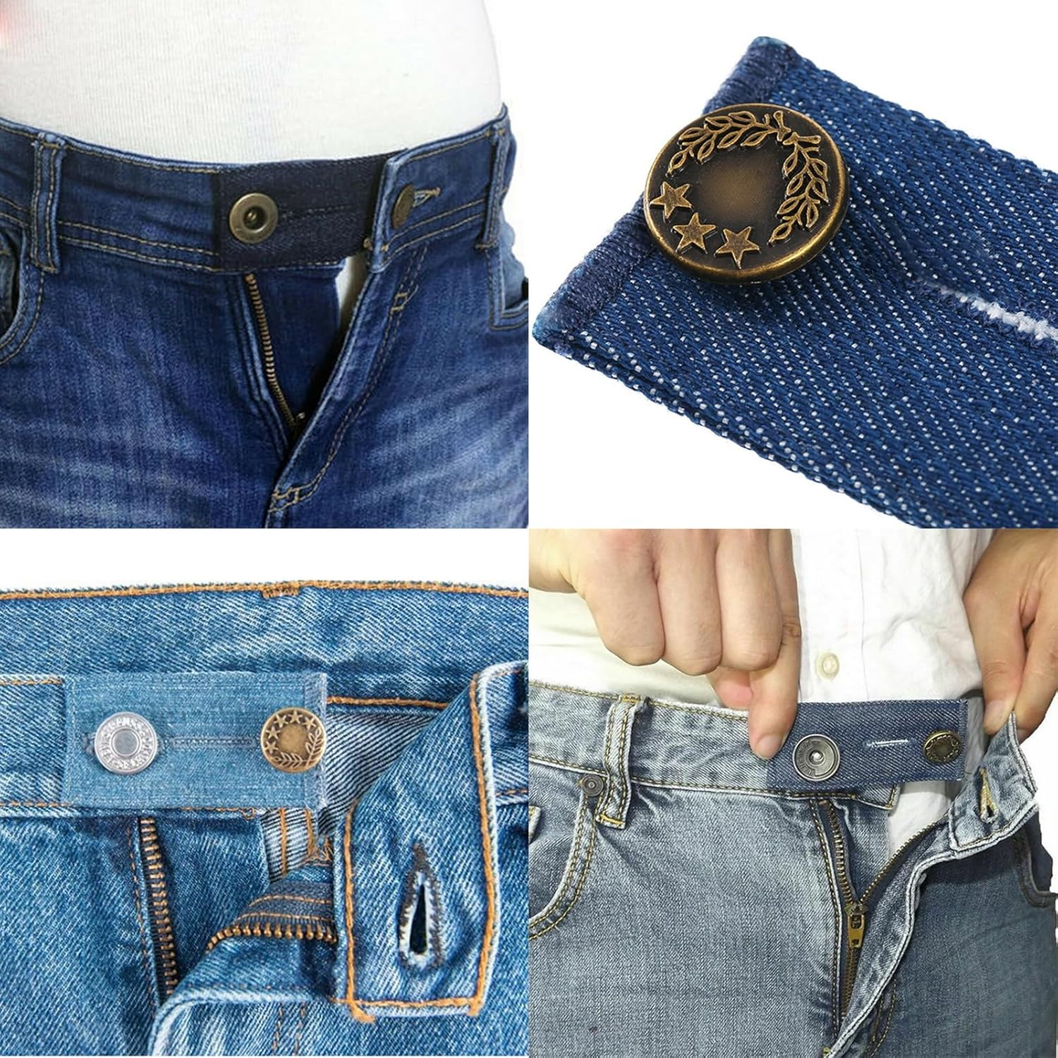 VANANA 4PCS Set Denim Waistband Button Extender Metal Buttons for Jeans Pants Skirt Comfy Waist Expander image number 5