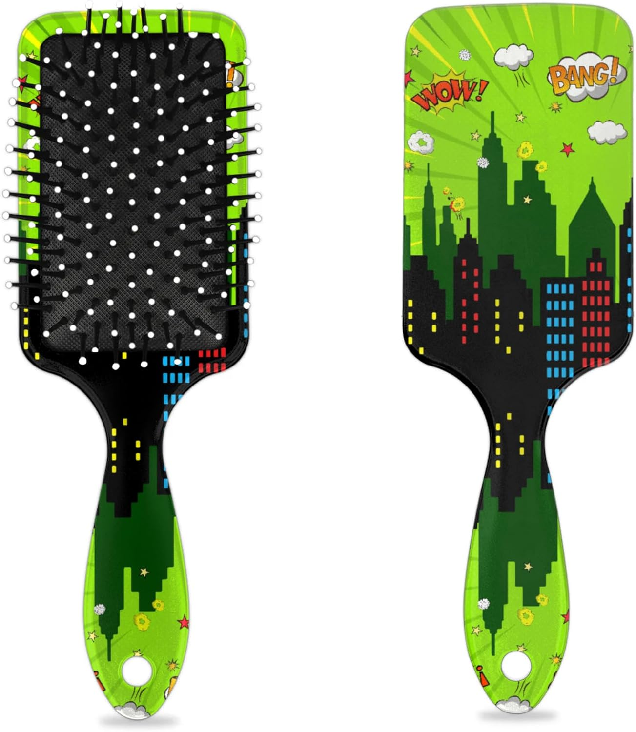Kids Hair Brush for Boys Girls Toddler - Detangler Hairbrush for Wet Dry Thin Long Curly Hair Pain-Free Comb Glide through Tangles with Ease and Massage Scalp (Green City Comics) image number 2
