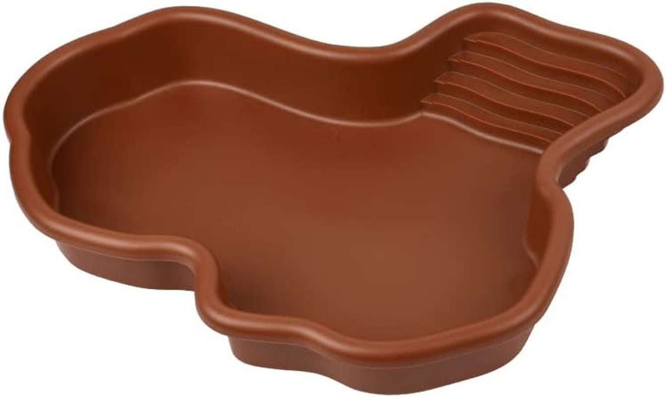 Flushbay Extra Large Reptile Bathing Pool Reptile Feeding Dish Water Bowl with Ramp Aquarium Ornament for Gecko, Snake, Turtle, Bearded Dragon, Lizard Bath (Brown)