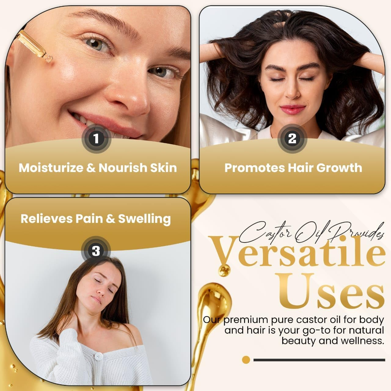 Organic Castor Oil Pack 250Ml+Reusable Castor Oil Wrap| Unisex Waist & Neck Compress Pads &ndash; 100% Pure Cold-Pressed May Help Hair Growth, Skin Moisturization, Eyelash and Eyebrows Enhancement