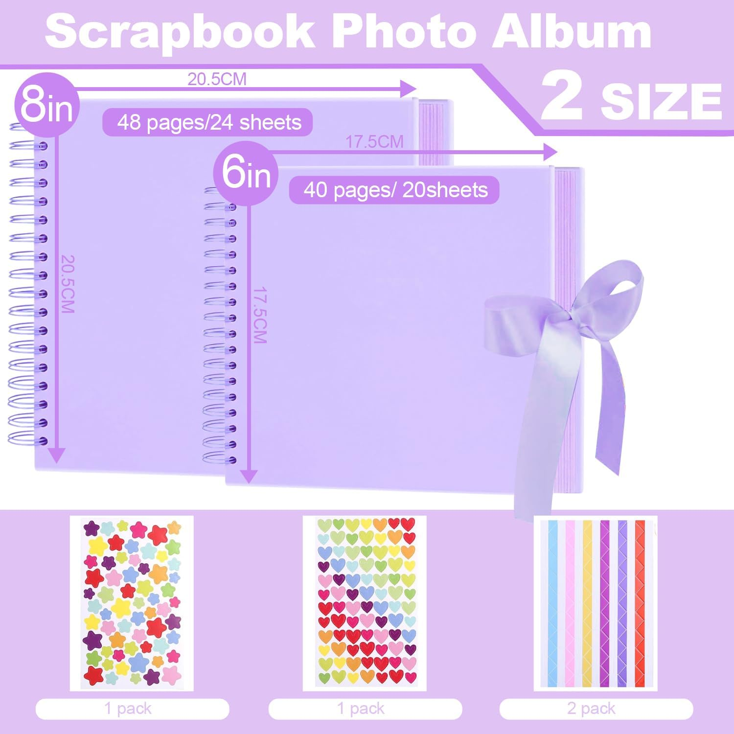 Scrapbook Photo Album, 8-Inch Personalized Photo Book, DIY Memory Album with 3 Album Stickers, Square Hardcover Scrapbook for Wedding, Babies and Anniversaries, 20 Sheets image number 4