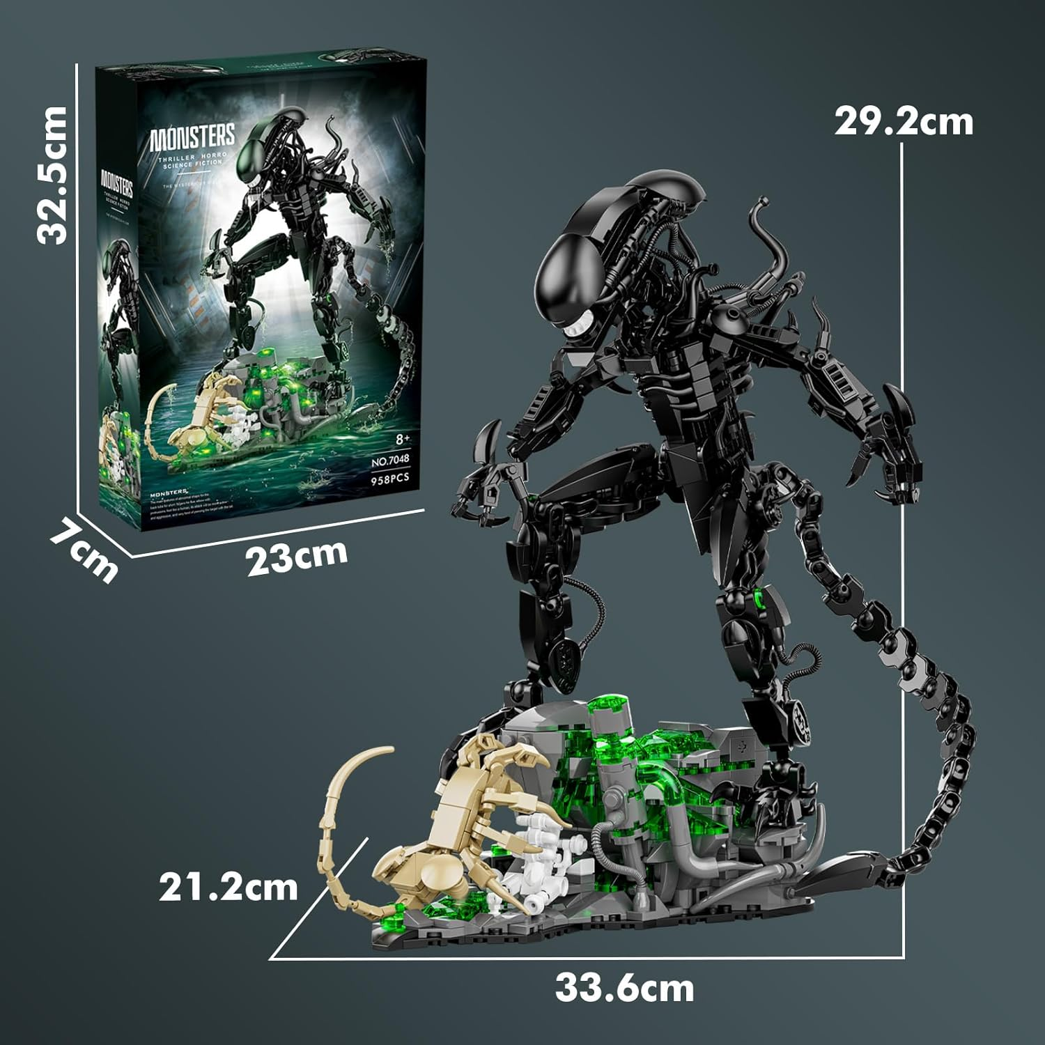 Xenomorph Action Figure with Facehugger Building Kit Compatible with  Sets for Adults, Horror Halloween Toys for Boys 8-12, 14 Years up (958 Pcs, with Led Light) image number 6