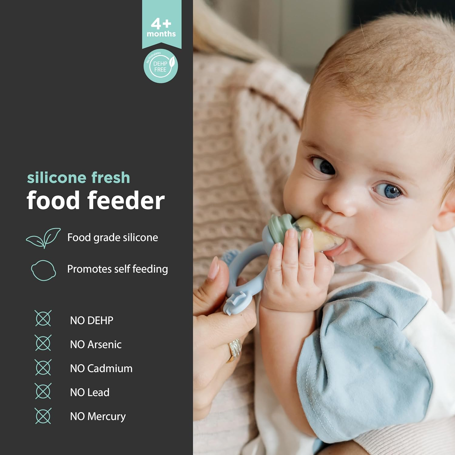 Cherub Baby Non-Toxic BPA Free Silicone Fresh Food Feeder, Self-Feeding, Dishwasher, Freezer and Steriliser Safe, 4 Months and Older - Dusty Rose/Sand