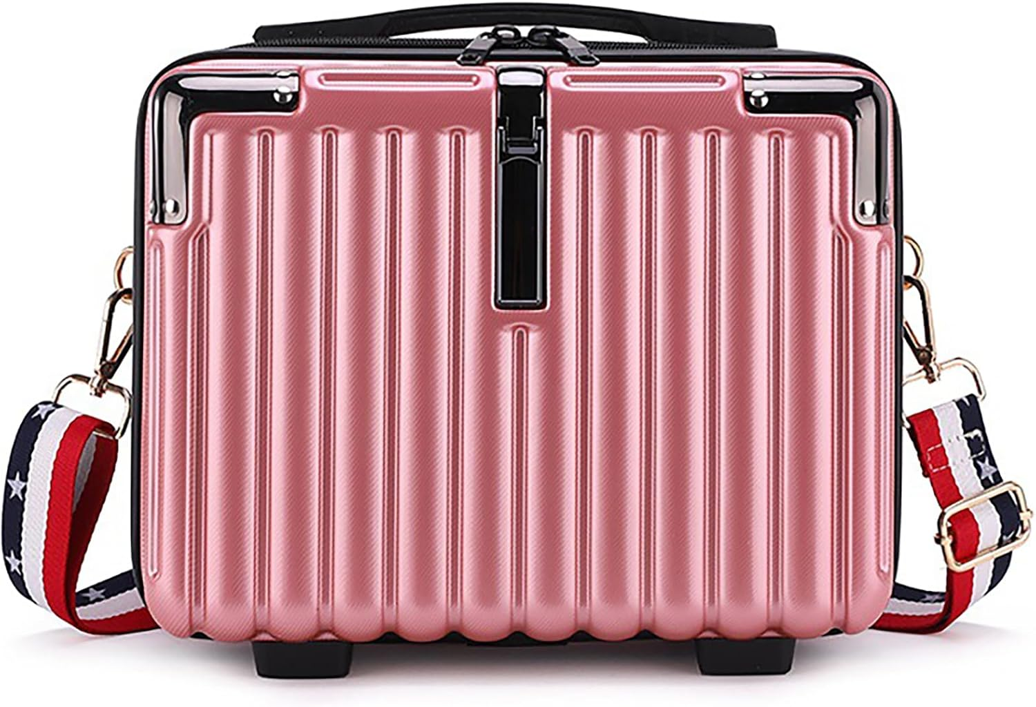 Mini Suitcase Hard Shell Makeup Bag Travel Cosmetic Case Portable Makeup Luggage with Shoulder Strap for Women, Black, Elegant