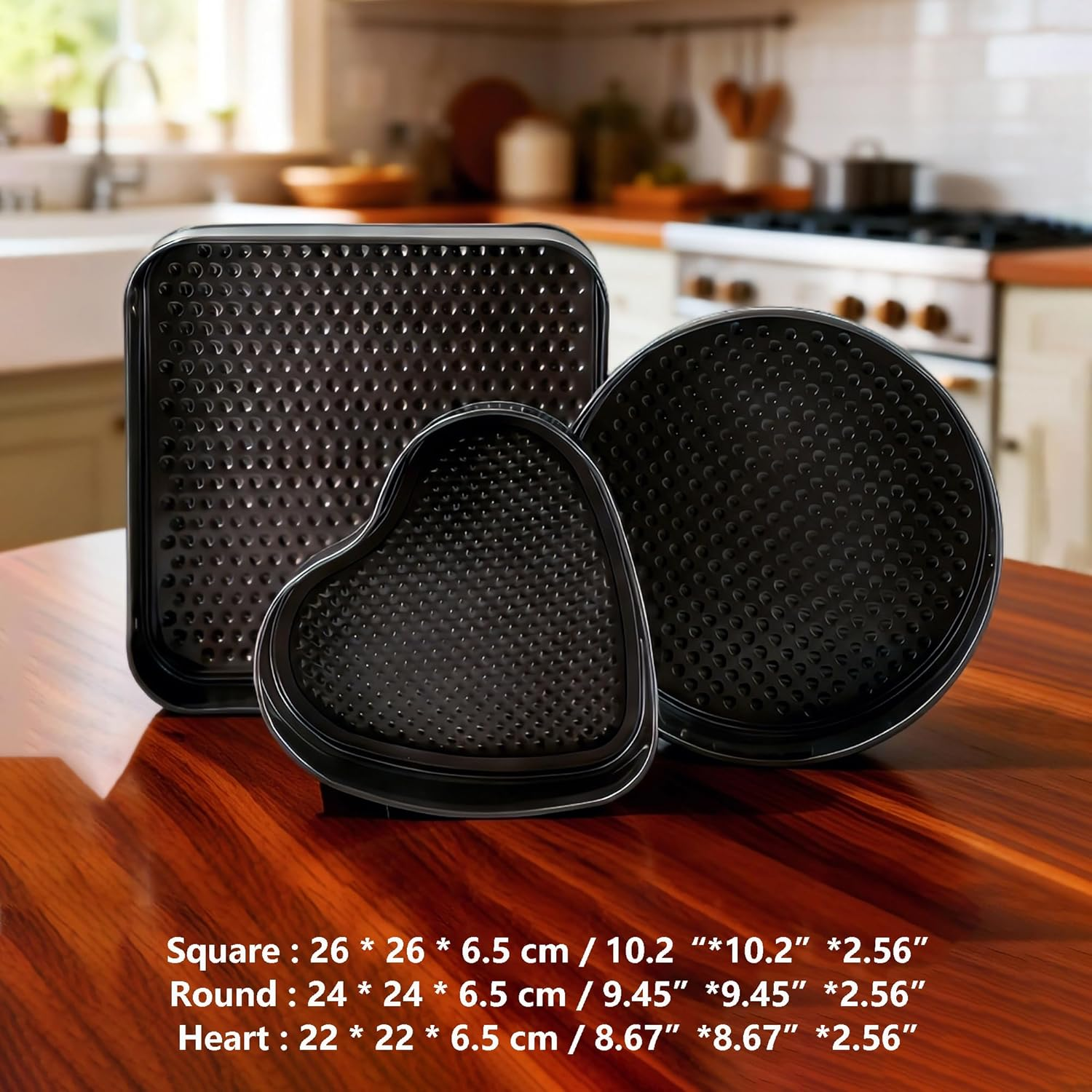 Non-Stick Springform Cake Pan Set of 3 Shapes round Square Heart image number 6