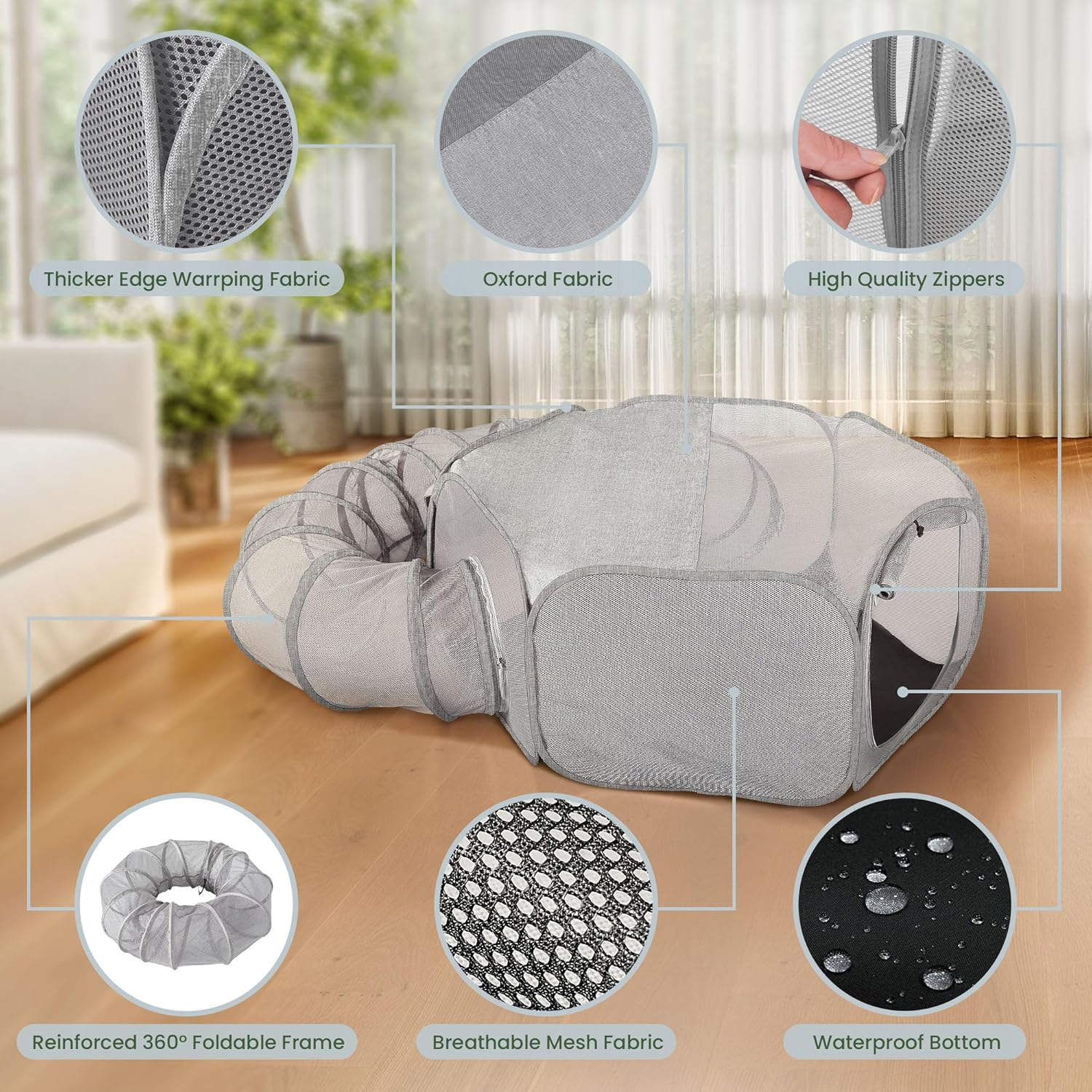 X-ZONE PET Outdoor Cat Enclosure, Portable Catio Playground, Enclosed Tent Playpen Tunnel for Indoor Cats & Small Animals, with Bag Storage 45 Inch Gray image number 3