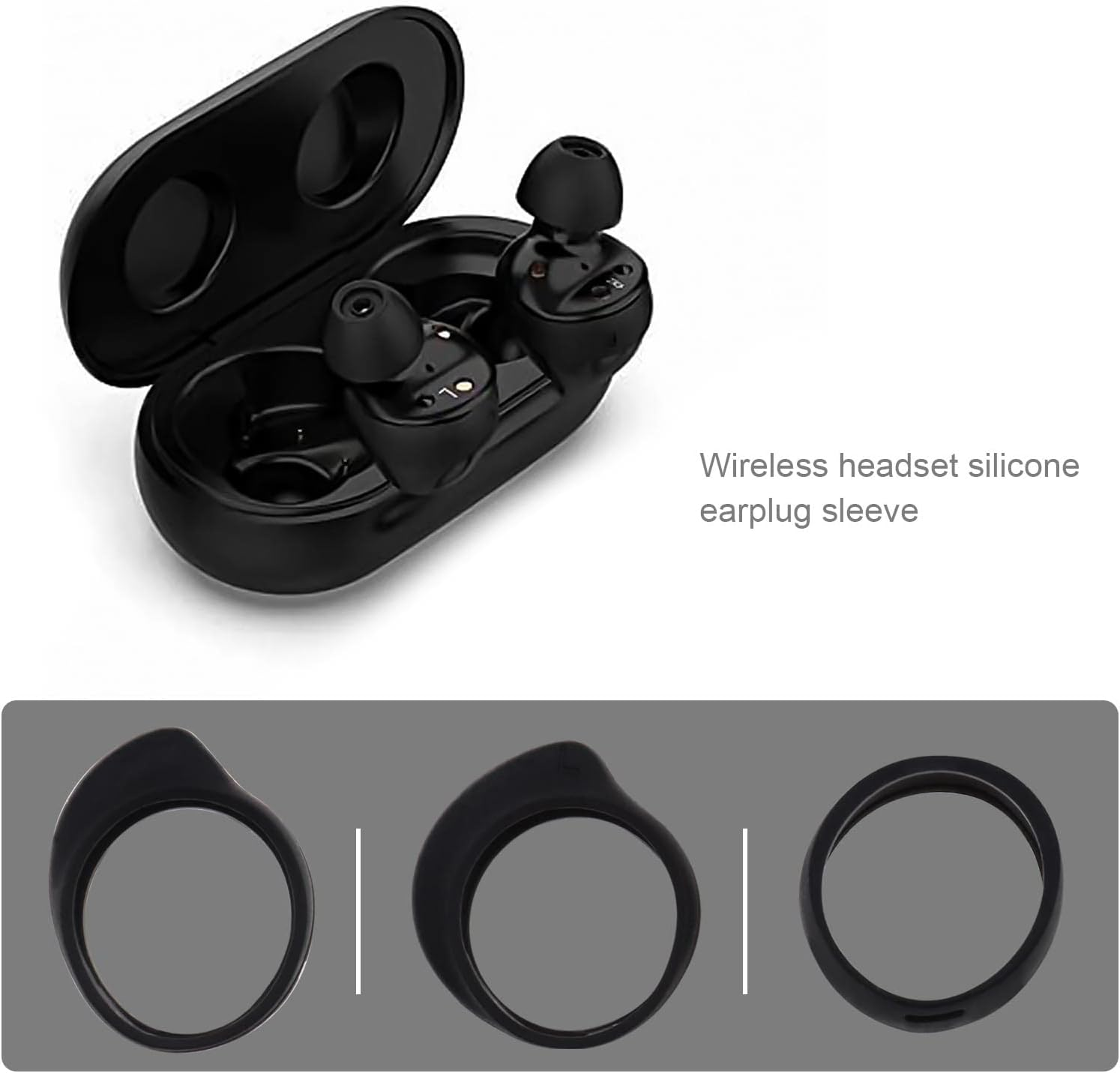 Emsea 3 Pairs Earbuds Set Compatible with Samsung Galaxy Buds SM-R170 Wireless Headphones Silicone Anti-Slip Eartips Earhooks Cover Eargels S M L 3 Sizes Black - White image number 5