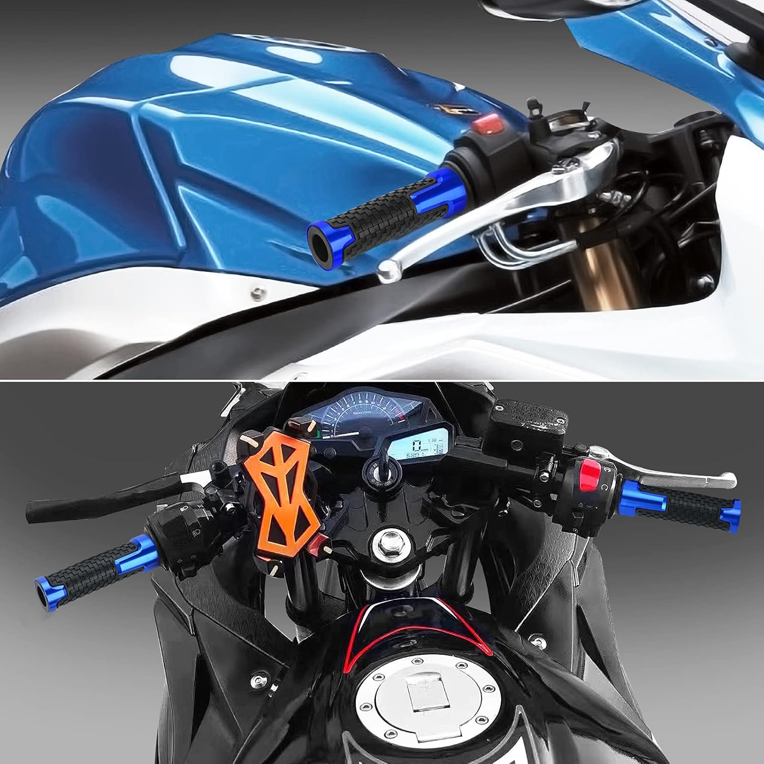 Motorcycle Grips 7/8" 22Mm Universal Non Slip Handlebar Grips for Yamaha YZF R1 R3 R6 R15 R25 R125 600R - Blue image number 5