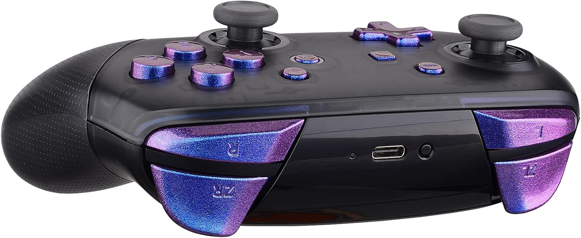 Extremerate Purple Blue Chameleon Repair ABXY D-Pad ZR ZL L R Keys for Nintendo Switch Pro Controller, DIY Replacement Full Set Buttons with Tools for Nintendo Switch Pro - Controller NOT Included image number 1