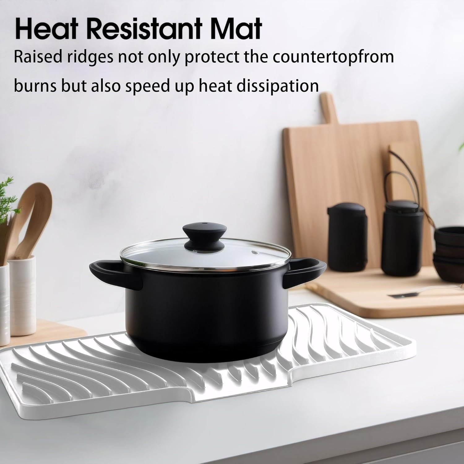 Silicone Dish Drying Mat for Kitchen Counter Non-Slip Pad with Built-In Drain Sink (Black) image number 3