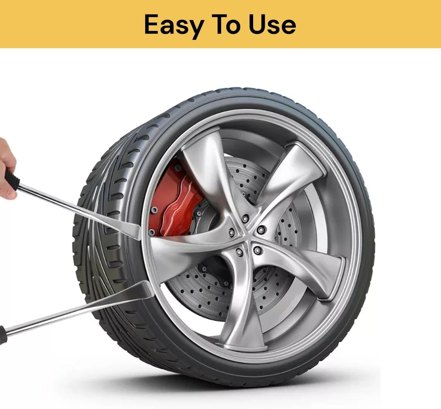 EZONEDEAL 5 in 1 Tire Levers Spoon Set - 3 Tire Lever Tool Spoon + 2 Wheel Rim Protectors Tool Kit for Motorcycle Bicycle Bike Car Tire Changing Removing-Red, Tire Repair Kit image number 5