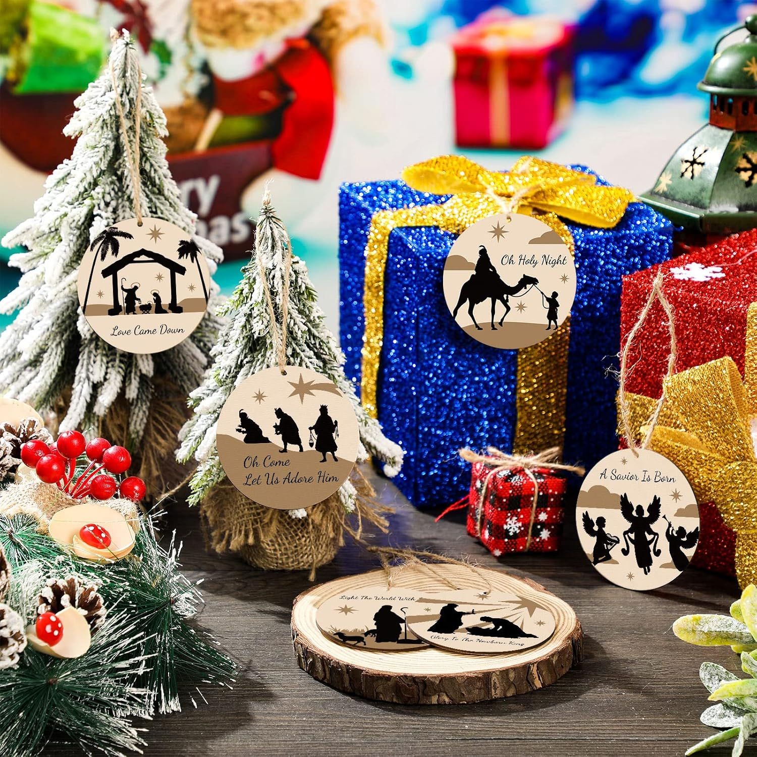 Chunful Christmas Nativity Ornaments Wooden Christmas Tree Ornaments Xmas Decorations Nativity Scene Sets for Xmas Tree(Vivid Style,24 Pieces) image number 6