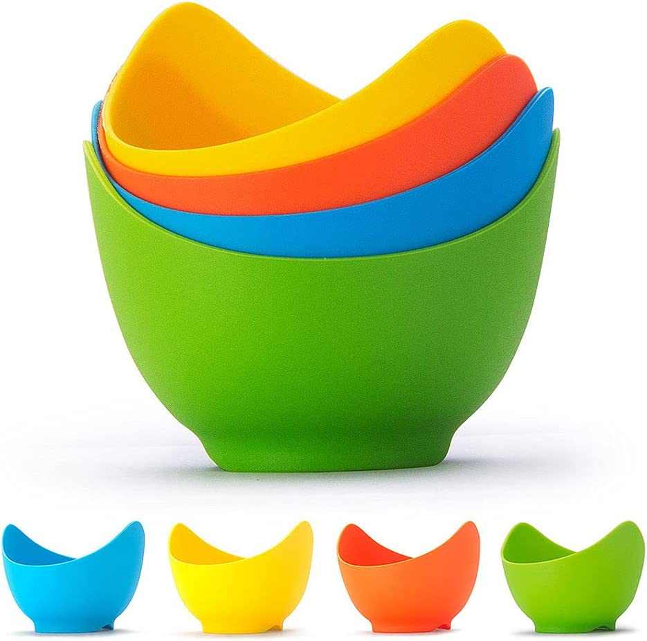 4 Pack Egg Poacher Cook - High Temperature Resistant Silicone Egg Steamer, Food Grade Non Stick Silicone Egg Poaching Cup for Microwave or Stovetop Egg Poaching, with Extra Silicone Oil Brush, BPA Free image number 3