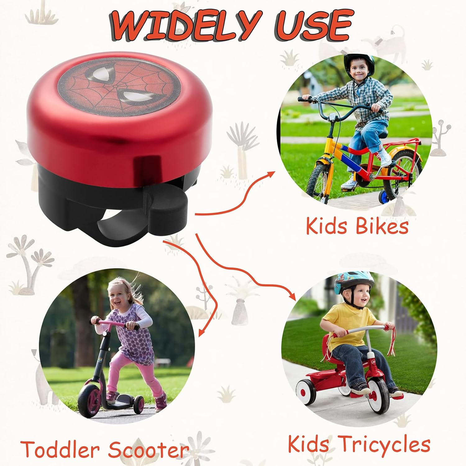 Kids Bike Bell Bike Bell Bike Accessories for Kids Bicycle Bell for Boys Girls with Loud Clear Sound Bike Bells for Adults Toddler Scooter Bells Cute Fit 0.87" Handlebars Red Spider image number 5