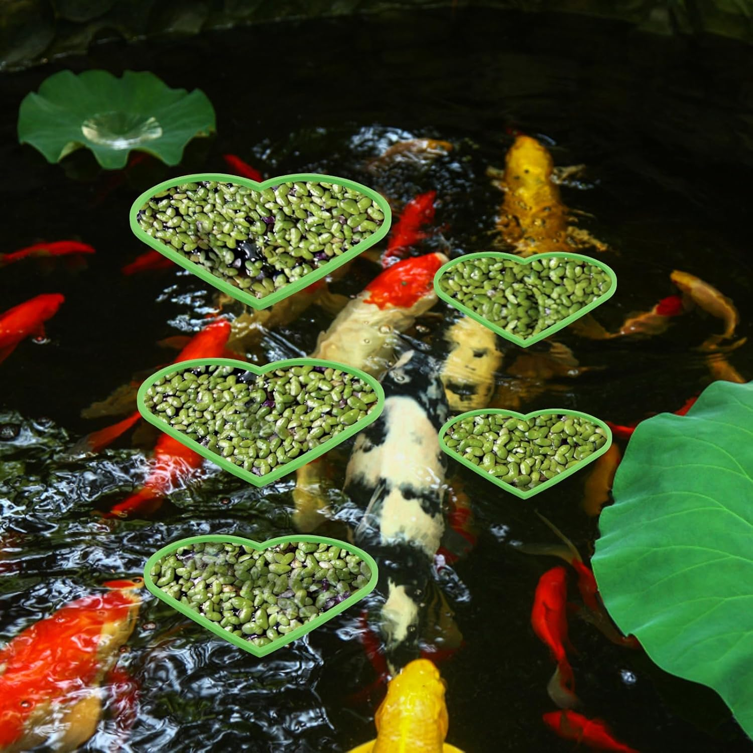 5Pcs Aquarium Floating Plant Rings, Foam Betta Fish Feeding Rings Heart Shaped Fish Tank Feeder Plant Fence Corral Keep Floating Plants in Place & Out of Filters Decor (Green)