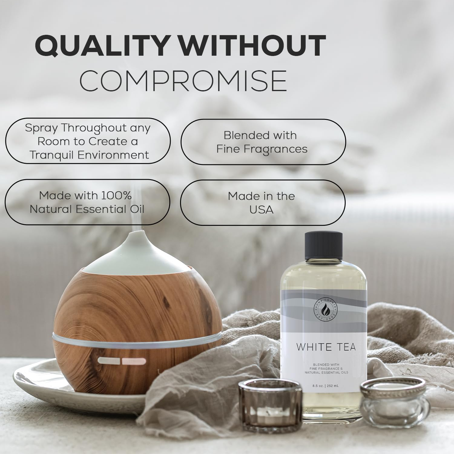 White Tea Essential Oil Refill (8.5 Fl. Oz.) for Reed Diffusers, Electric Diffuser Machines, and Oil Warmers - Natural, Organic White Tea Scent image number 3