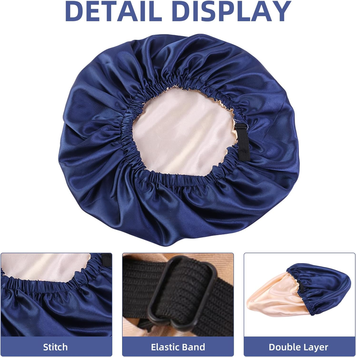 2PCS Silk Bonnet for Sleeping - Double Layer Satin Hair Wrap with Adjustable Elastic Band for Women (Dark Purple, One Size) - Dark Purple image number 4