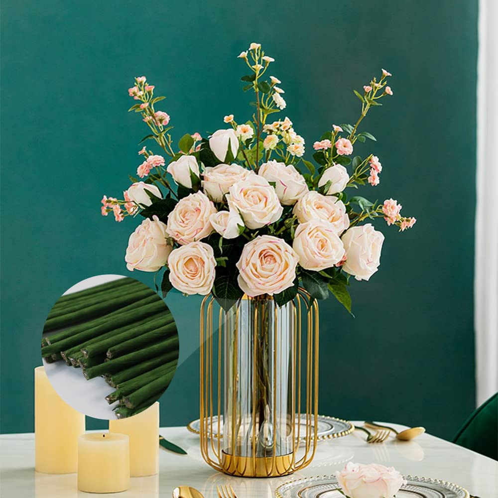 80Pcs Floral Wire, 30Cm/11.8In Length 3Mm/0.12In Diameter Stems, 18 Gauge Flower Wrapped with Paper for Artificial Flowers, Wreath, Bouquet (Green) image number 2