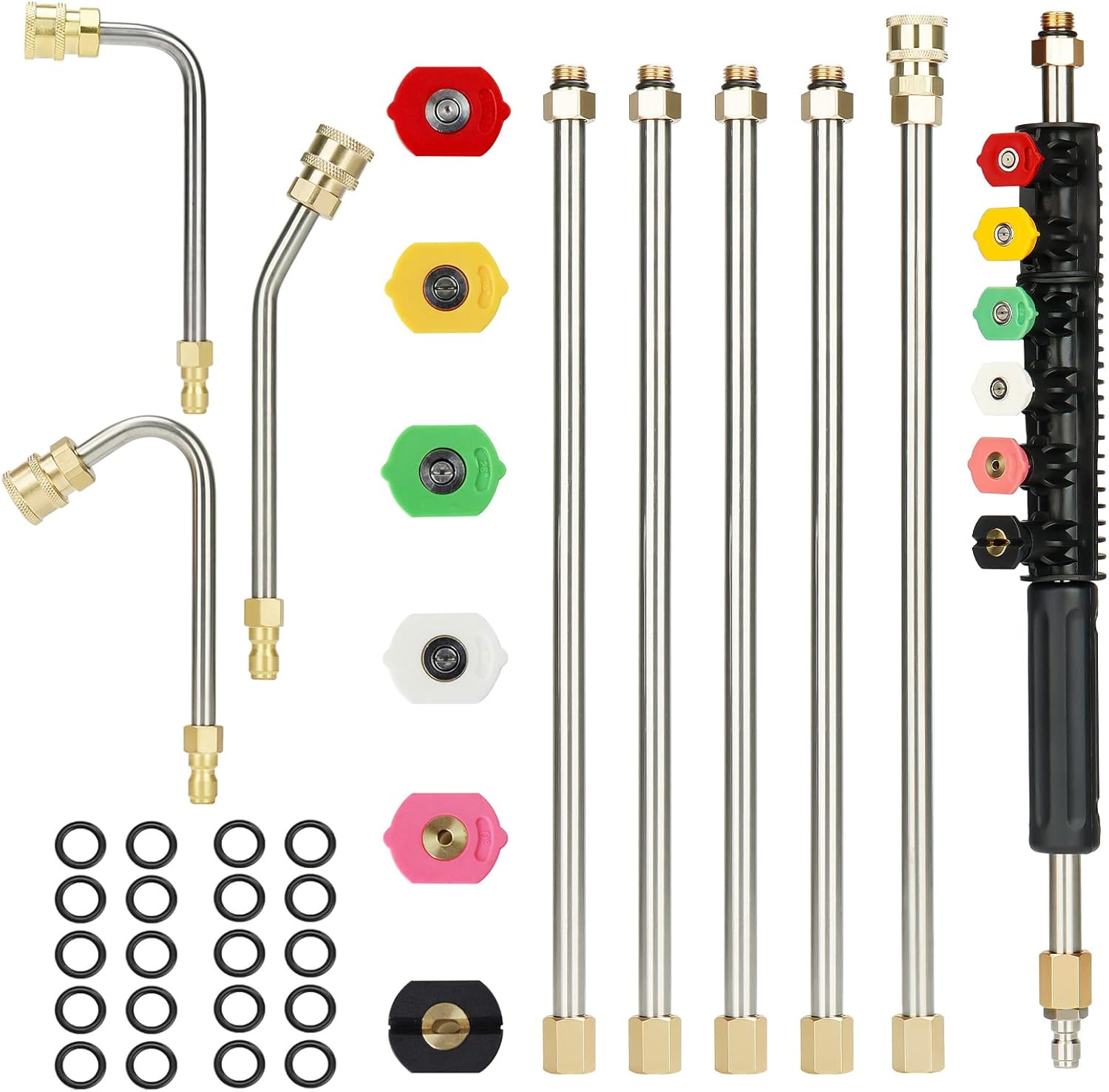 Youxmoto Pressure Washer Extension Wand Set, 4000 PSI Upgrade Power Washer Lance with 6 Spray Nozzles, 30&deg;, 90&deg;, 120&deg; Curved Rod, 97 Inch, 1/4&ldquo; Quick Connect image number 1