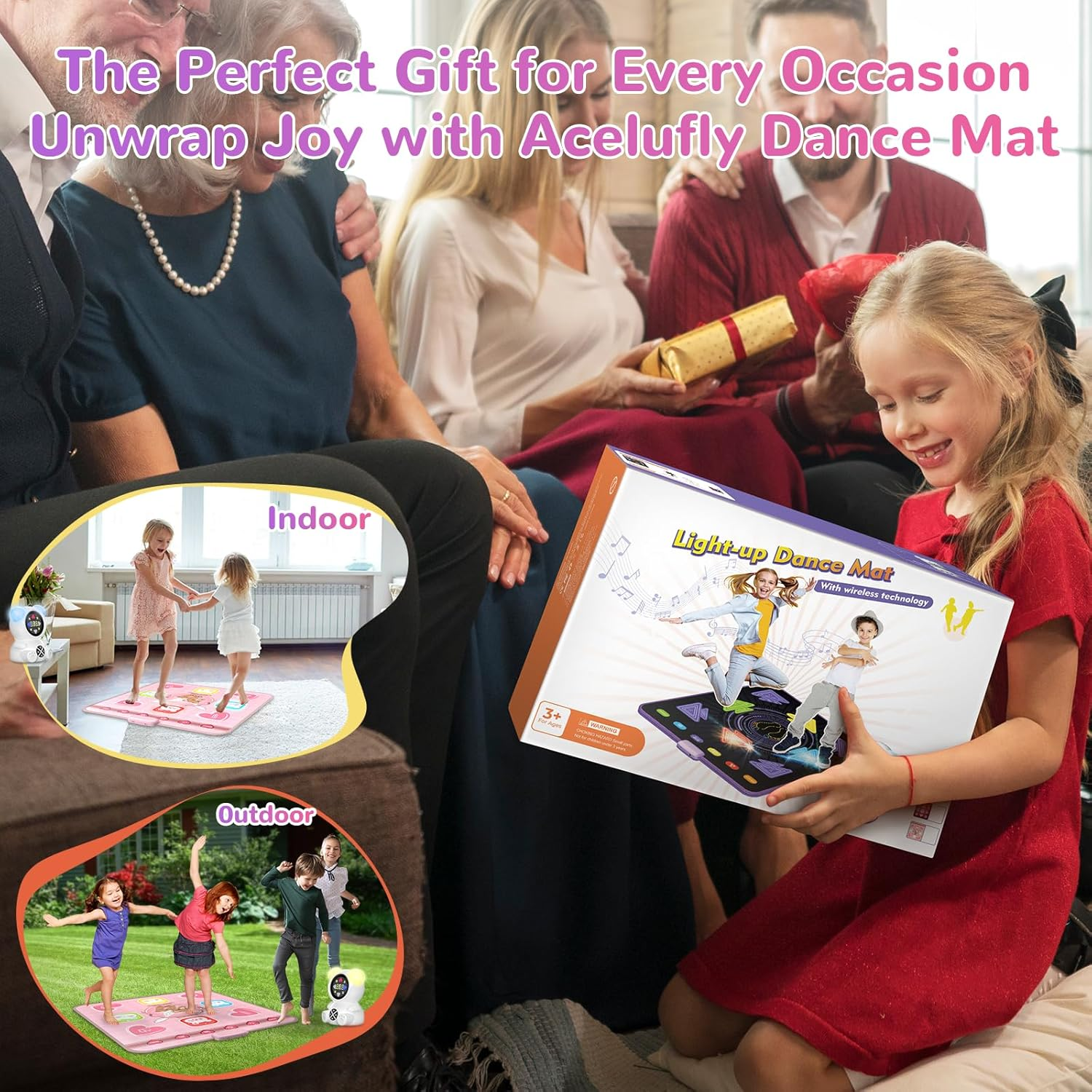 Dance Mat Toys for Girls, Light up Dance Pad with Wireless Bluetooth, Rechargeable & Portable Dance Mat for Kids, Birthday Gifts for 3 4 5 6 7 8 9+ Years Old Kids (Pink) image number 5