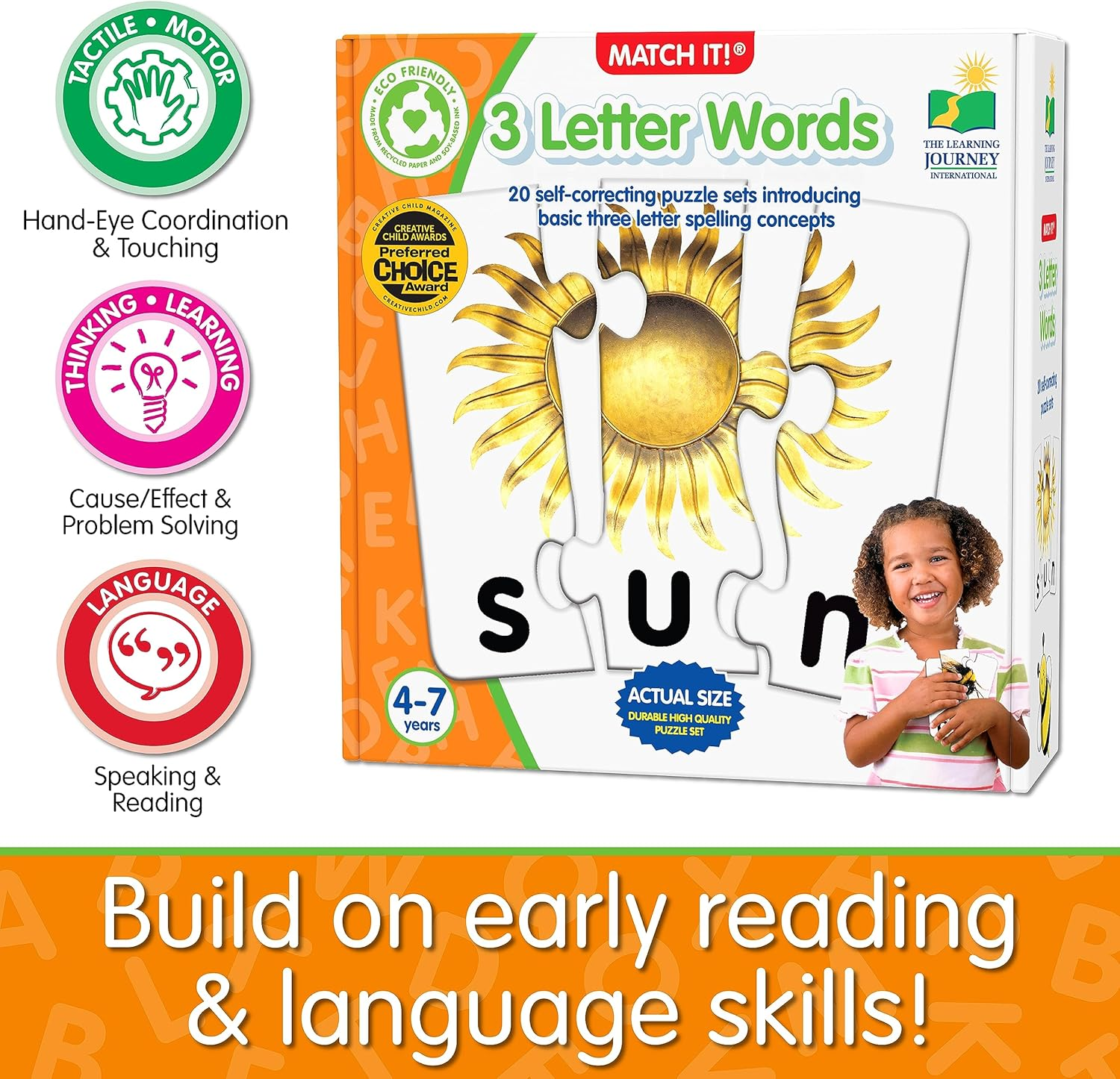 The Learning Journey: Match It! - 3 Letter Words - 20 Self-Correcting Reading & Spelling Puzzles with Matching Images, Multicolor image number 1