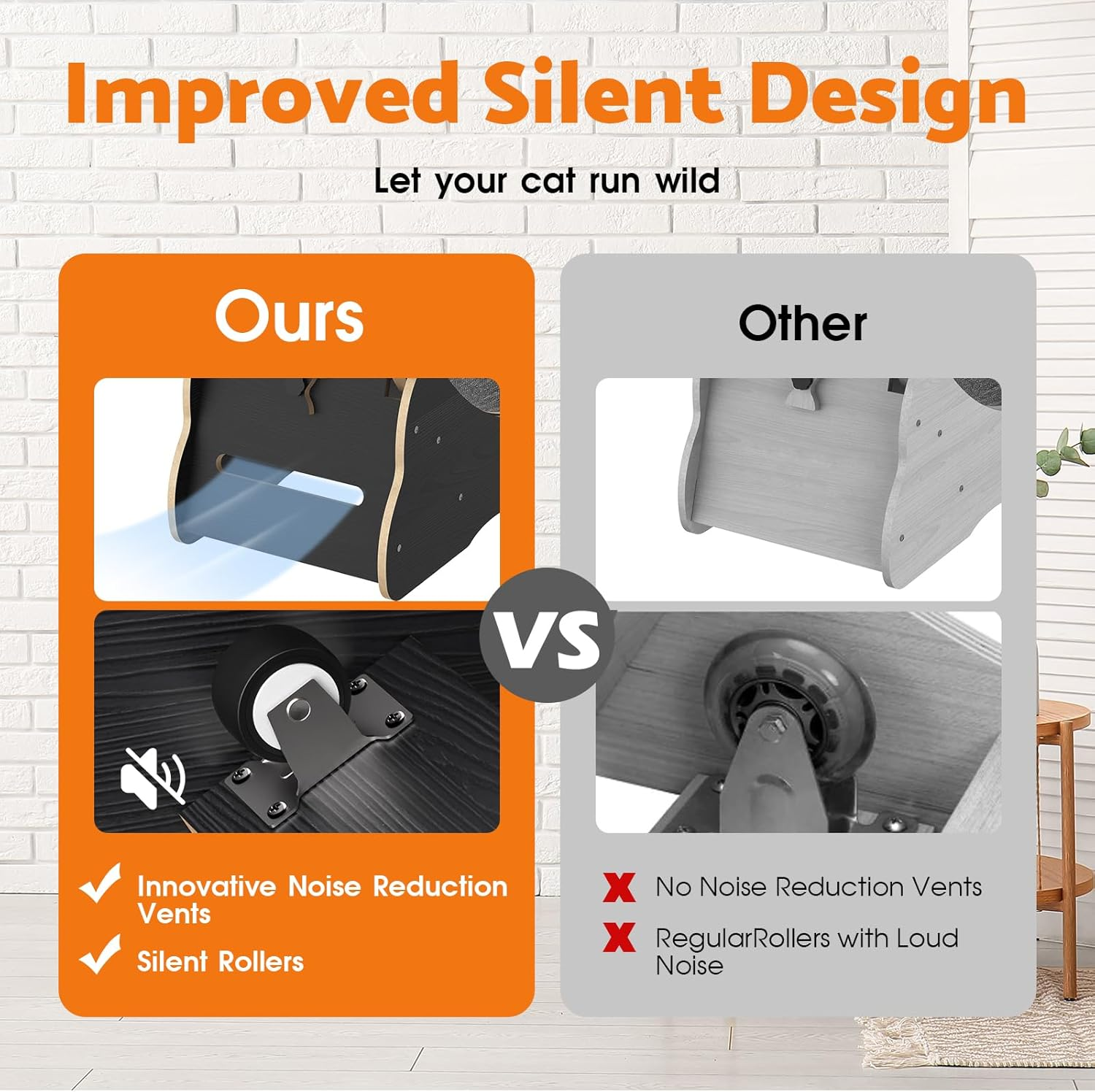 Advwin Cat Exercise Wheel 100Cm Cat Treadmill for Indoor Cats, 2 in 1 Cat Running Wheel with Teaser, with Locking Mechanism - Cat'S Weight Loss and Fitness image number 4