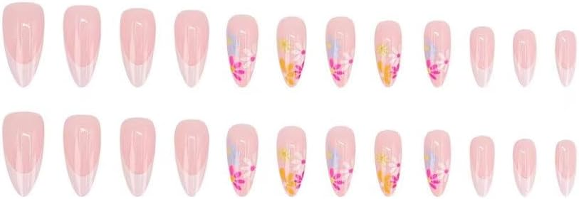 Fake Nail French Hand-Painted Style, Simple Almond Nail, Medium Long, Colorful Floral Beauty Series, Press Style Fake Nail image number 3