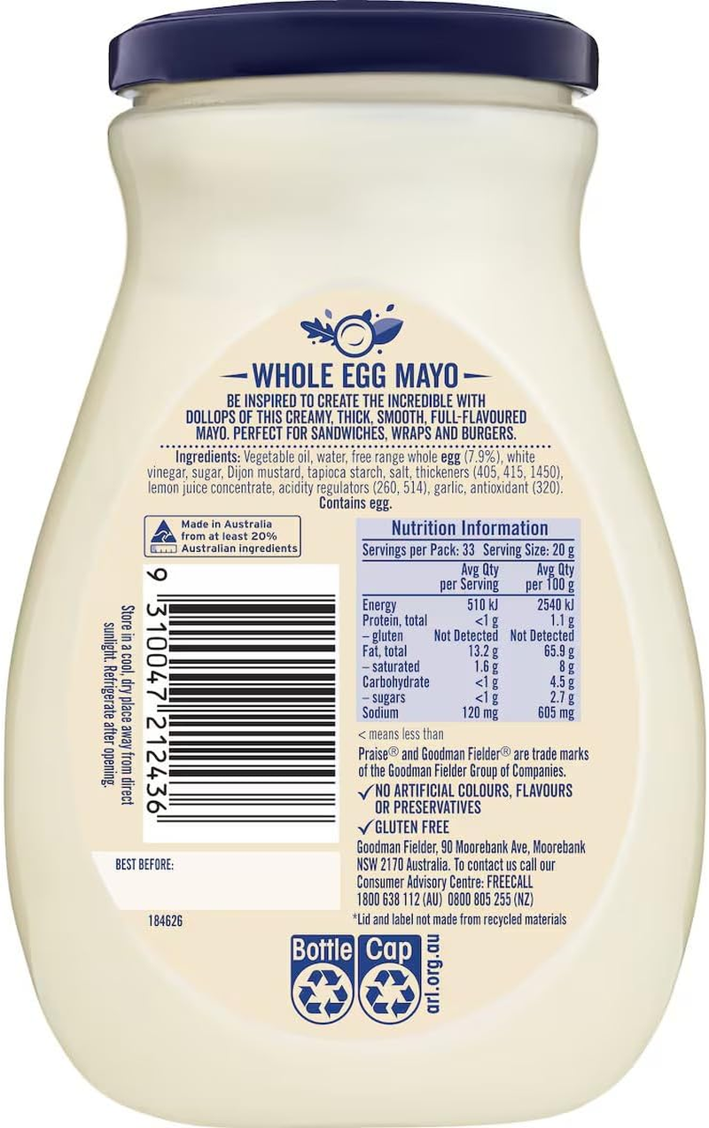 Praise Whole Egg Mayonnaise Jar, 670 G image number 5