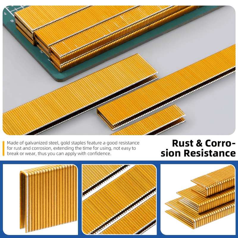 Glarks 2000Pcs 18 Gauge Narrow Crown Staples, 1/2 Inch Galvanized Crown Narrow Staples Assortment Kit for Electric Stapler, Pneumatic, DIY Home Improvement (Gold)