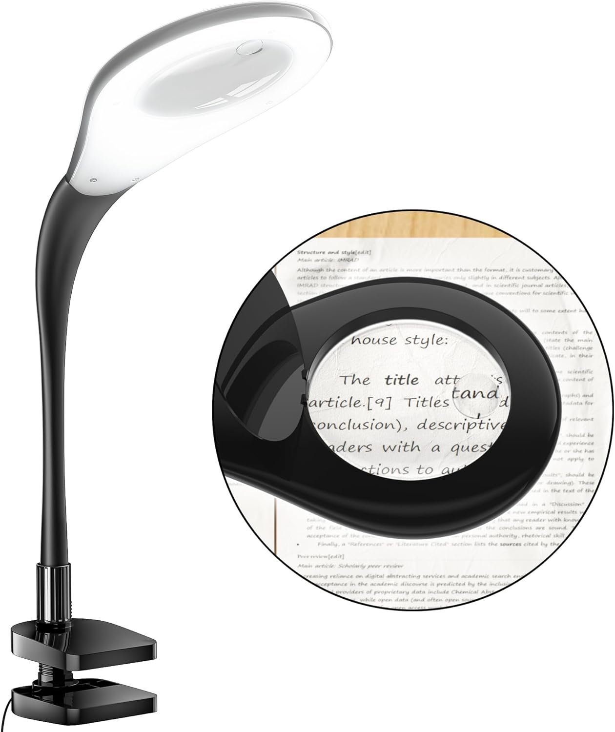 Deeloop Desk Magnifying Glass with Light and Stand, Flexible Gooseneck 5X&3X Real Glass Lens LED Magnifying Desk Lamp with Clamp, Hand Free Magnifying Lamp for Reading,Crafts, Repair,Close Work image number 1