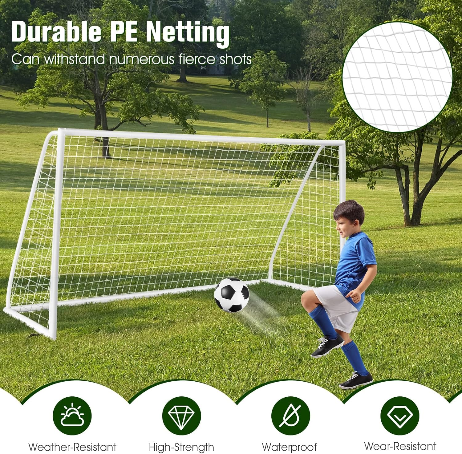 Costway Portable Soccer Goal, Multiple-Size, All-Weather Soccer Goal with Strong PVC Frame & High-Strength Netting, Backyard Soccer Training Equipment for Soccer Practice, Quick Assembly image number 4