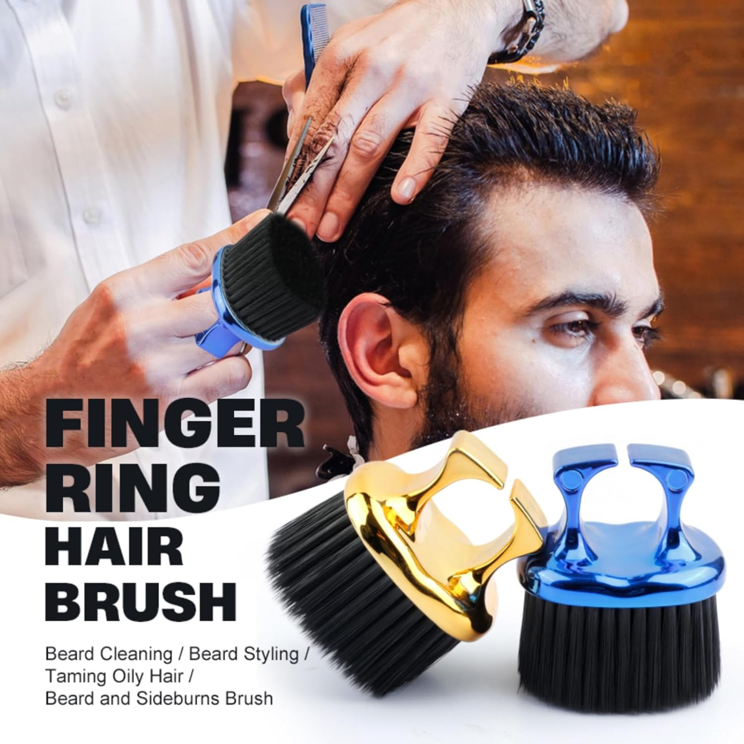 Knuckle Brush for Barbers, Barber Fade Brush Barber Beard Brush Soft Bristles for Men Beauty Salons Home Use (Gold) - Gold image number 5