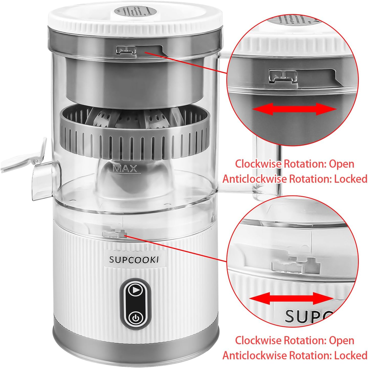 Electric Citrus Juicer, Rechargeable Juicer Machine with USB Cable and Cleaning Brush, Touch Button, Automatic Orange Lime Lemon Grapefruit Squeezer, Easy to Clean Portable Juicer, White image number 4