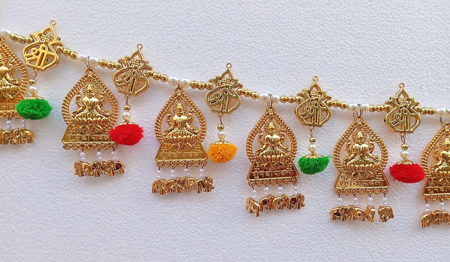 Samyuktha Shree Laxmi Devi Kalash Toran Bandarwal for Door Wall Main Gate Entrance, Pom Pom Toranam Bandhanwar for Diwali Decoration, Home Decor Gifting Items (, 38 Centimeters