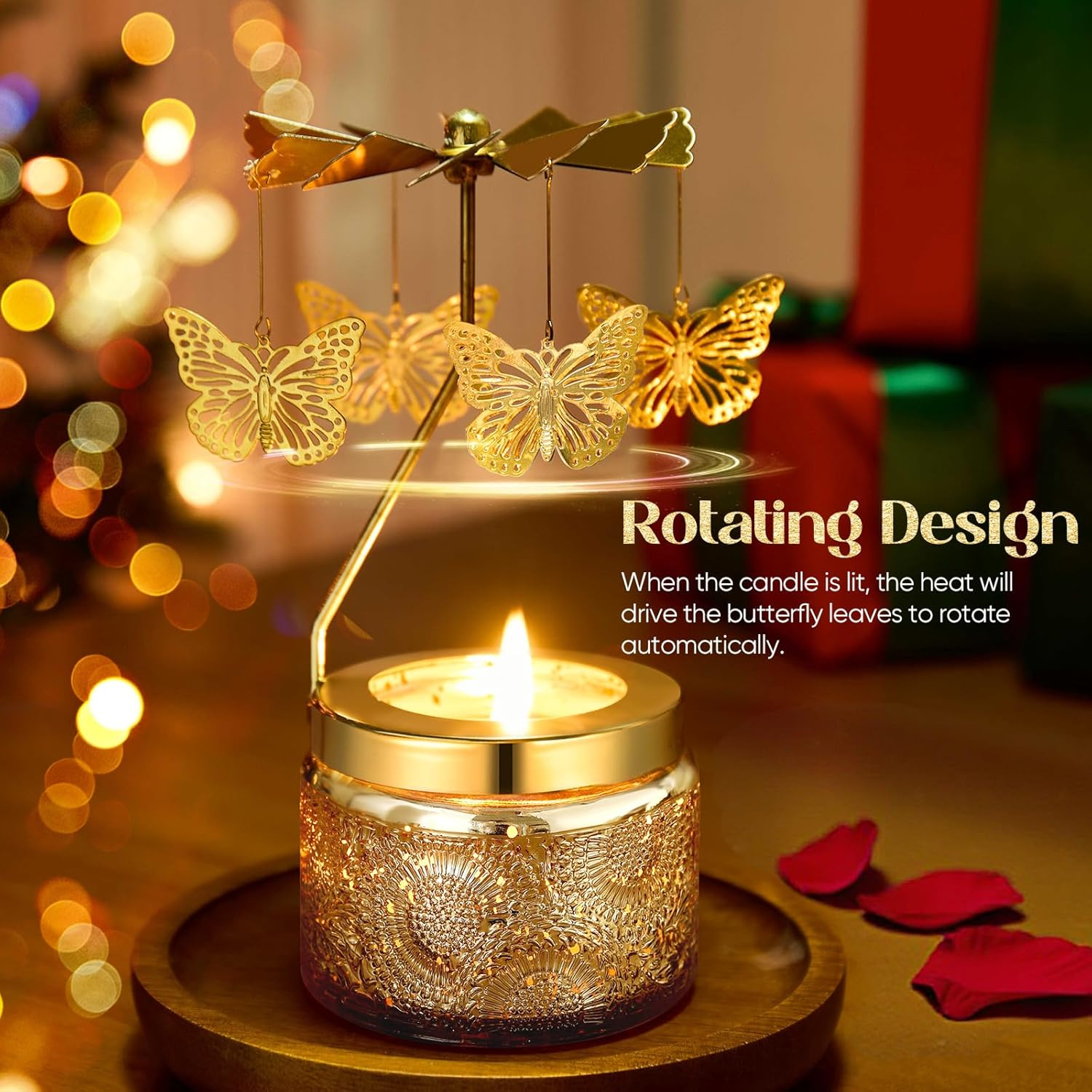 Elegant Rotating Candle, Auto-Rotating Scented Candle, Creates Romantic Ambiance, Butterfly Rotating Candles for Mom Girlfriend Sister Wife, Perfect for Birthdays, Weddings & Holidays Gift(Osmanthus) image number 1