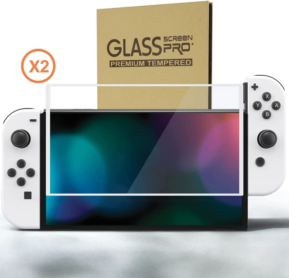 Playvital White Border Tempered Glass Screen Protector for Nintendo Switch OLED, Anti-Scratch Air Release Transparent HD Clear Protector Film for Switch OLED - 2 Pack Included image number 2