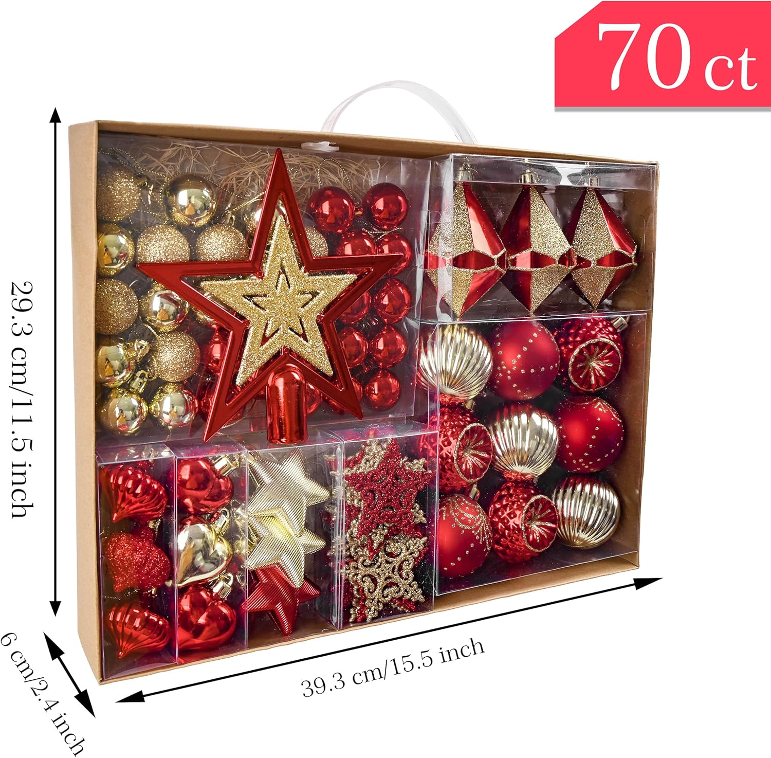 Valery Madelyn Ornaments for Christmas Trees, 70Ct Red and Gold Shatterproof Christmas Tree Decorations, Luxury Hanging Ball Ornaments Bulk for Xmas Holiday Decor image number 1