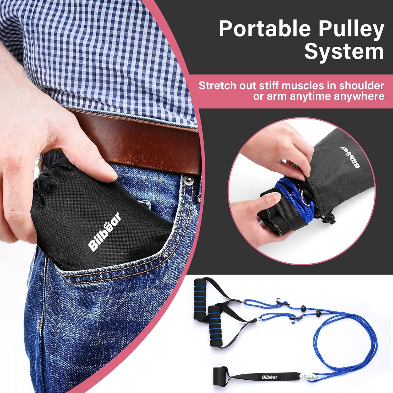Bilbear over the Door Shoulder Pulley for Physical Therapy at Home,Arm Pulleys for Shoulder Rehab over Door,Over Door Exercise Pulleys for Shoulders Rehab,Home Pulley System Reduce Frozen Shoulder image number 2