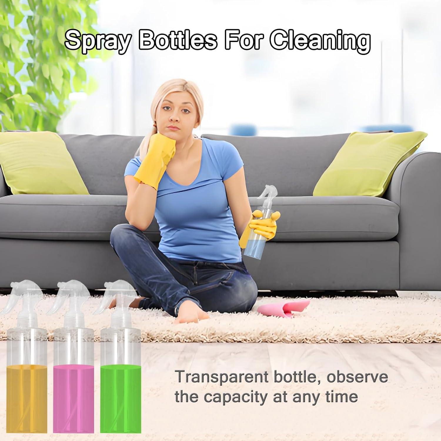 3 Pack Plastic Water Spray Bottle for Hair, 10 Oz/300Ml Empty Mister Spray Bottles for Cleaning, Cooking, Plant, Pet