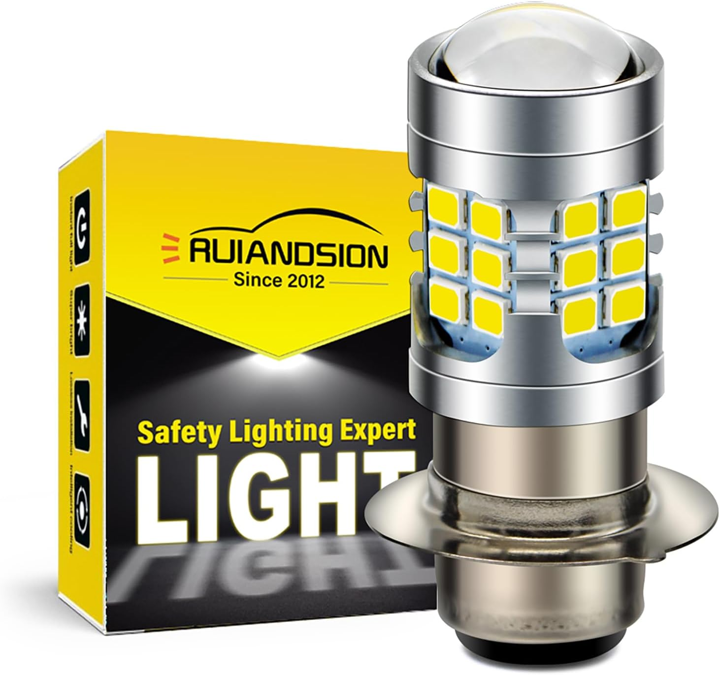 Ruiandsion H6M LED Headlight Bulb DC 12V P15D-25-1 Super Bright 2835 30SMD Chips P15D Motorcycle LED Headlight Bulb with High Low Beam,White