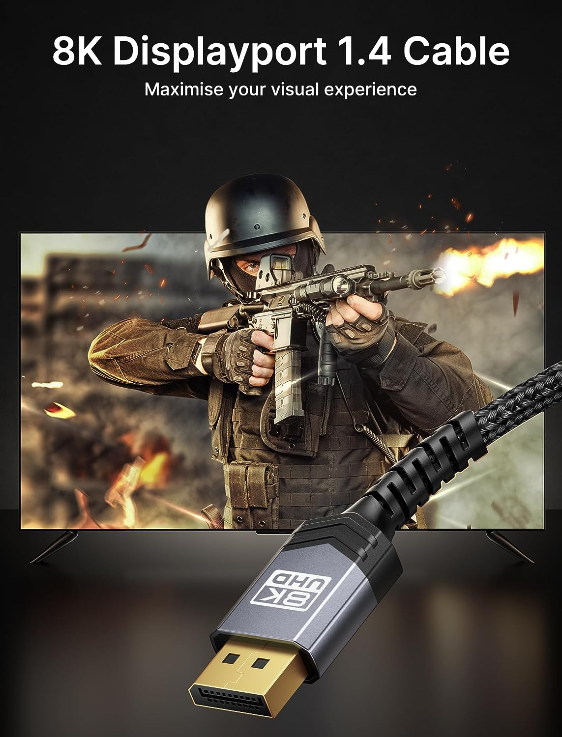 JSAUX Displayport Cable 1.4 3M, 8K DP Cable | 8K@60Hz, 4K@144Hz, 2K@240Hz 2K@165Hz | HBR3, 32.4Gbps, HDR10, Freesync, G-Sync for Gaming Monitor Graphics 3090 4090 Pc-Grey