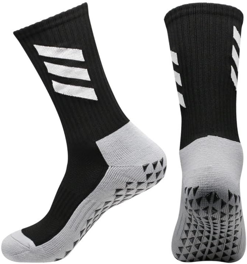 ZANZER Soccer Grip Men Socks, anti Slip Athletic Socks Non-Skid Football Basketball Socks with Grip Pads - Black + White image number 2