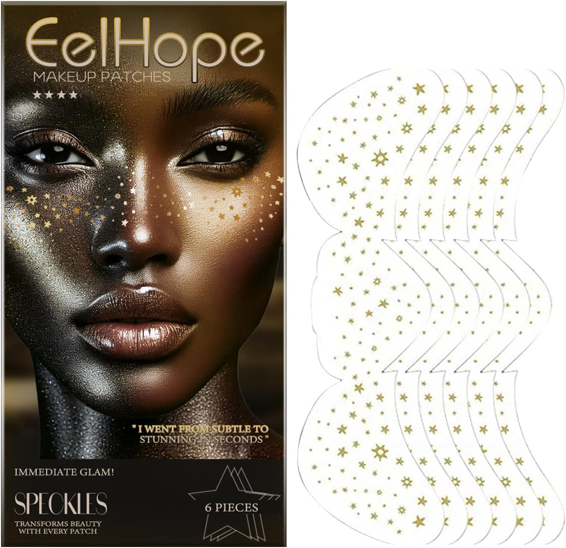 Glitter Freckles Face Tattoo,Glitter Freckle,Sparkle Makeup Patches-Rose Gold-Face Glitter Speckles Patches,6Pcs (Gold)