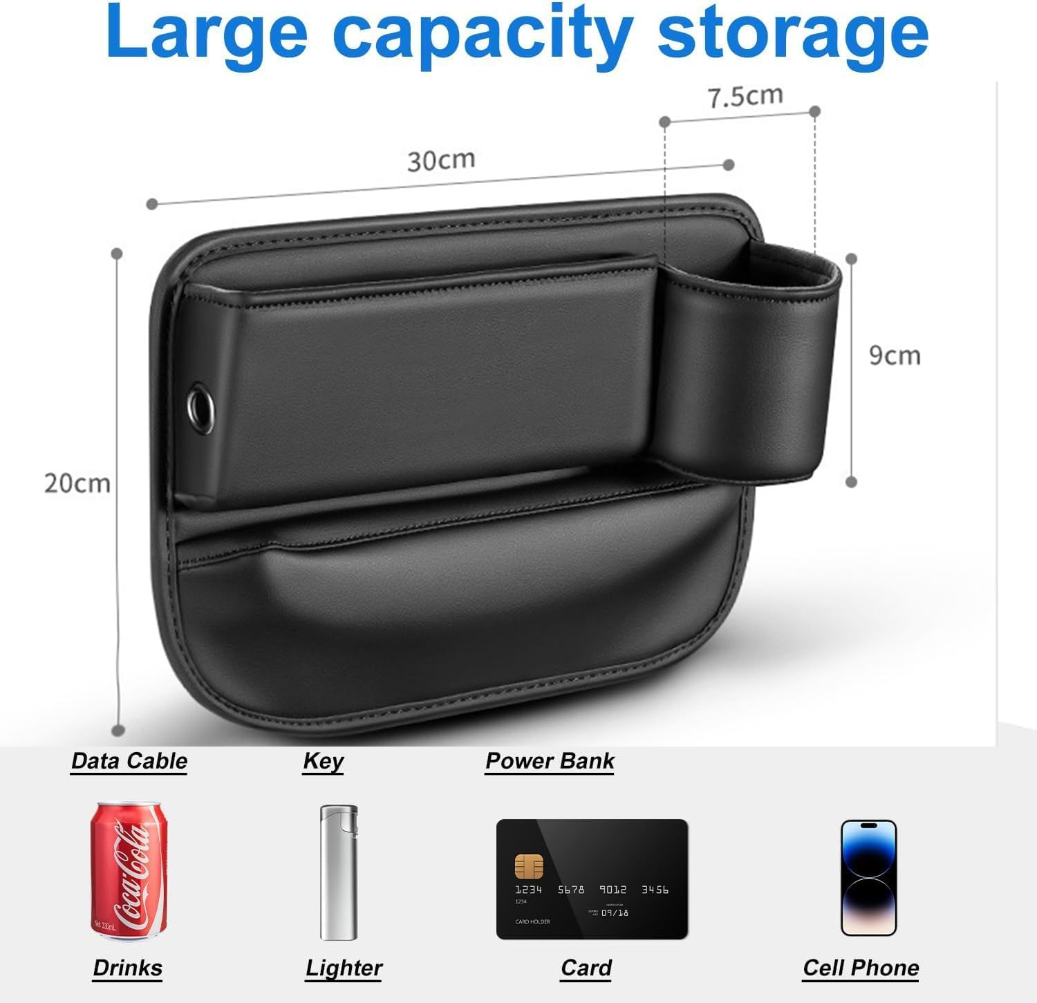 2 Pack Car Seat Gap Filler Organizer, Leather Car Seat Gap Storage Box with Cup Holder, Front Seat Storage Organizer, Car Center Console Side Storage Container, Universal Car Interior Accessories image number 4