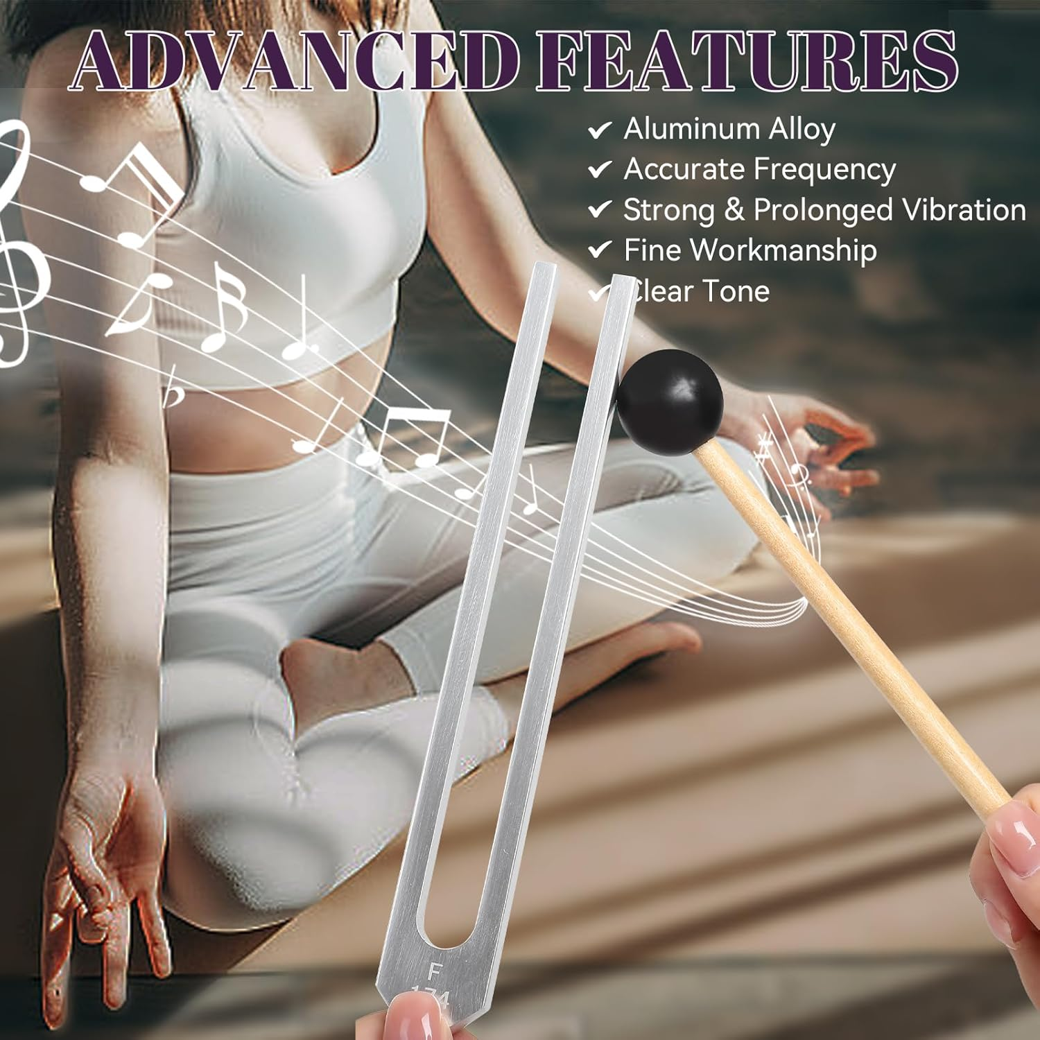 Solfeggio Tuning Forks for Healing, 10 Pcs Silver Unweighted Tuning Forks, Aluminum Alloy Material Tuning Fork Set with Exquisite Aluminum Box, Sound Healing Instruments for DNA Healing image number 3