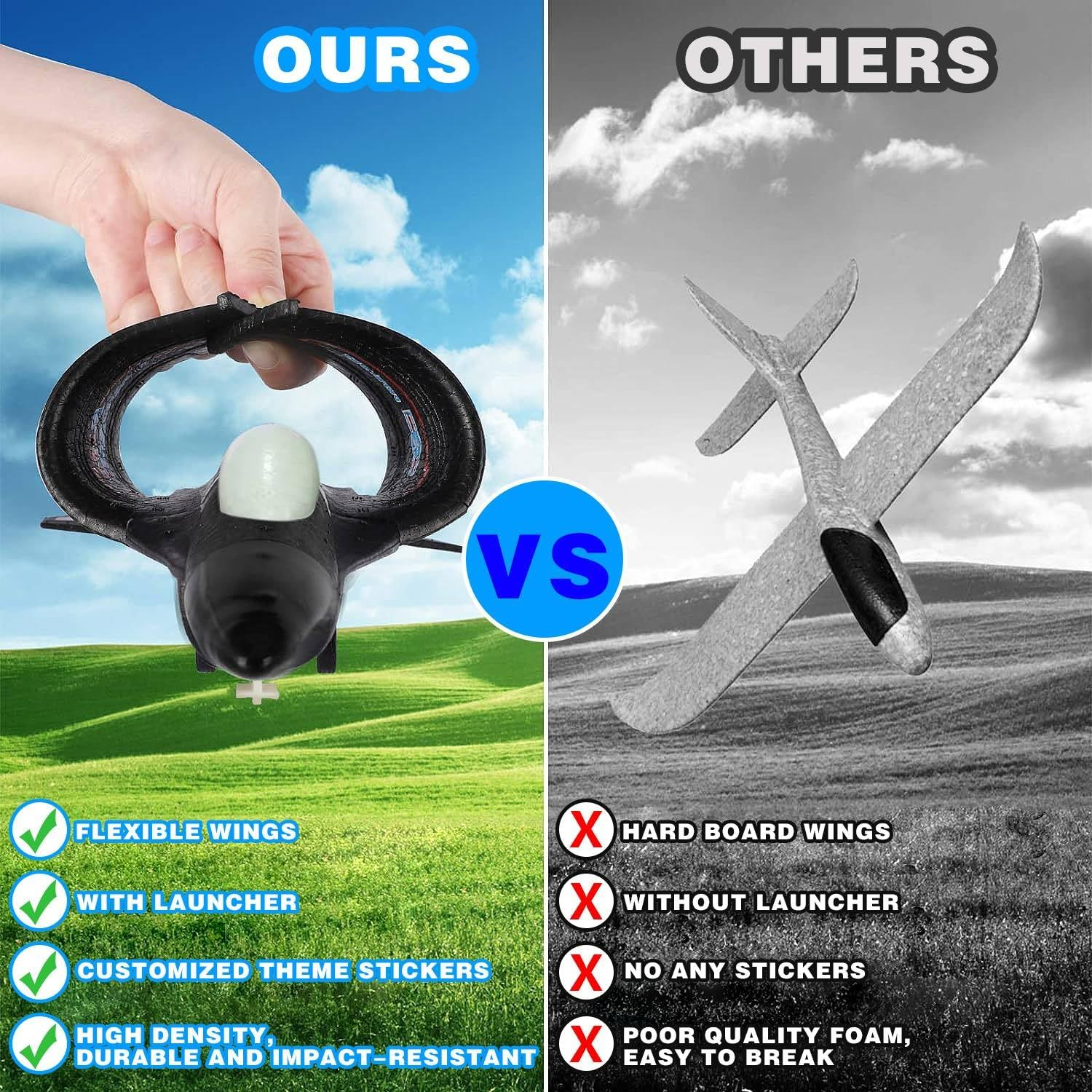 4 Pack Airplane Launcher Toy, Foam Throwing Glider Plane with Catapult Gun Game and Big 3Pcs 34CM F-16 Plane, Outdoor Sports Flying Gadget 3 4 5 6 7 8 9 10+ Years Old Boys Girls Xmas Birthday Gifts image number 3