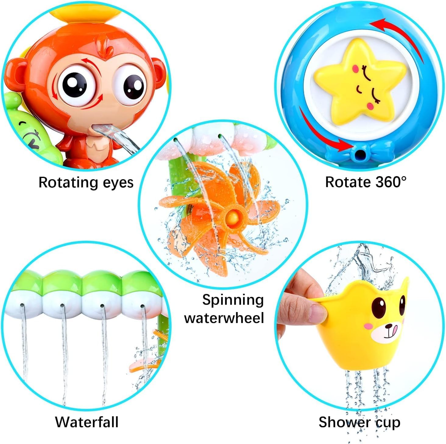 Bath Toys - 4 Pcs, Toddler Bath Toys for 3 4 5 Year Old, Kids Bath Toys, Monkey Sprinkler Water Toys, 3 Wind-Up Dolphin Bathtub Toys (1 Monkey with 3 Dolphin) image number 2